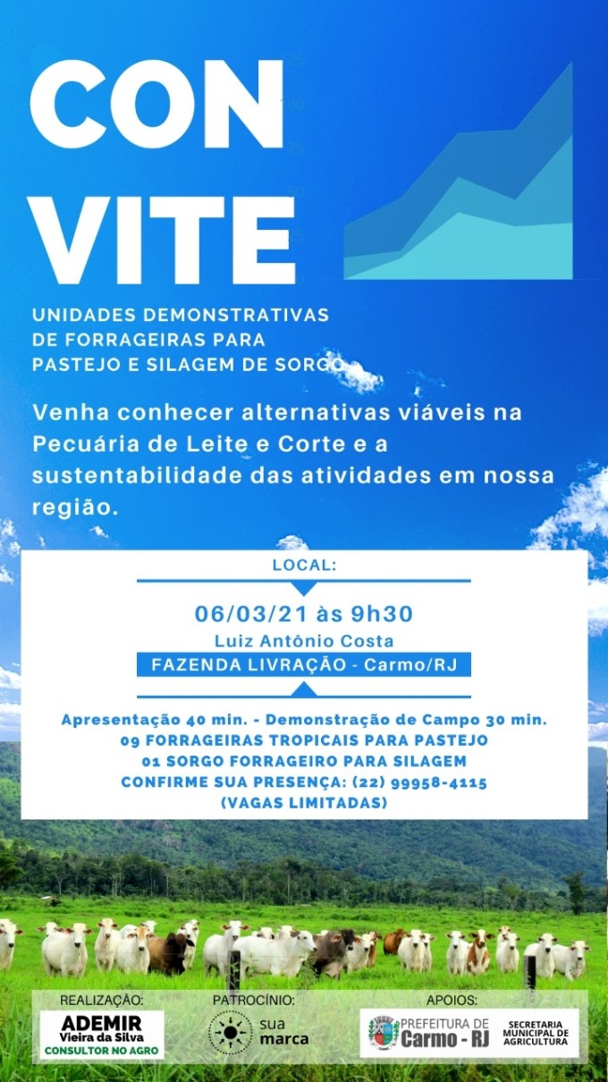 A Secretaria de Agricultura juntamente com o Engenheiro Agrônomo Ademir Vieira realizará um dia de campo na Fazenda da Livração