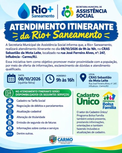 A Prefeitura Municipal de Carmo, por meio da Secretaria Municipal de Assistência Social, informa que