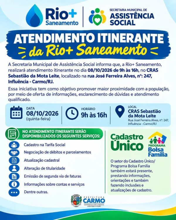 A Prefeitura Municipal de Carmo, por meio da Secretaria Municipal de Assist&ecirc;ncia Social, informa que