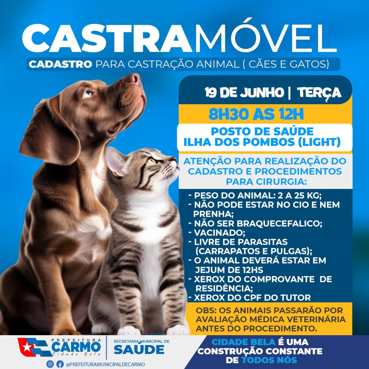 Cadastro para castração animal (cães e gatos) na Ilha dos Pombos