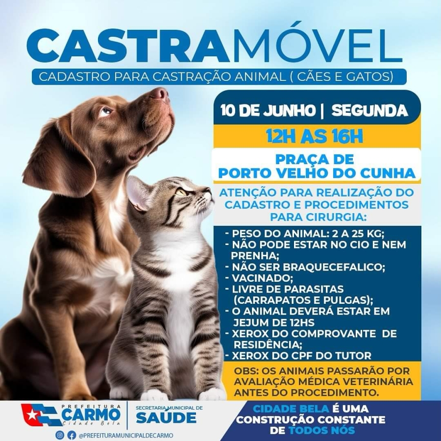Cadastro para castração animal na Praça de Porto Velho do Cunha