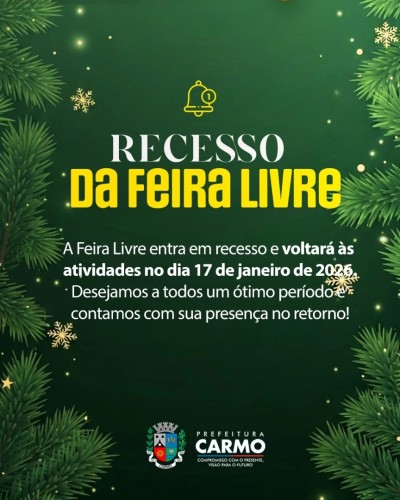 A Prefeitura Municipal de Carmo, por meio da Secretaria Municipal de Cultura e Turismo, informa que 