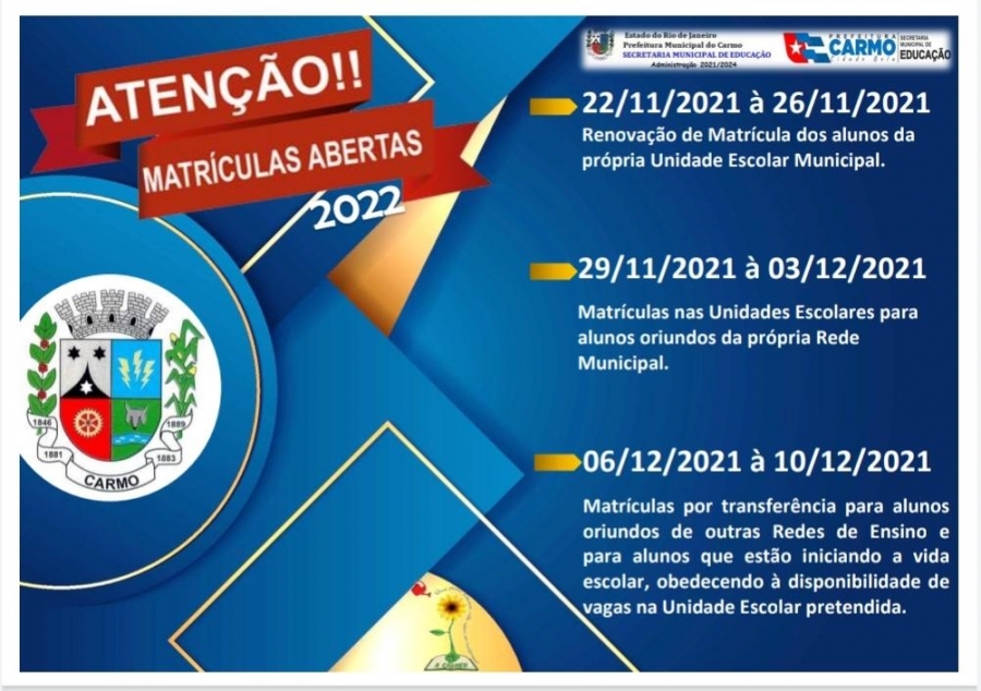 In&iacute;cio ao per&iacute;odo de matr&iacute;culas para 2022