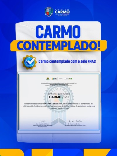 A Prefeitura Municipal de Carmo, por meio da Secretaria Municipal de Assist&ecirc;ncia Social, celebra o r