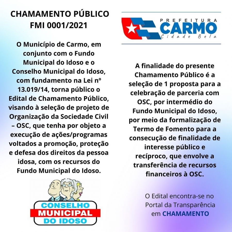 Edital de Chamamento Público do Fundo Municipal do Idoso.