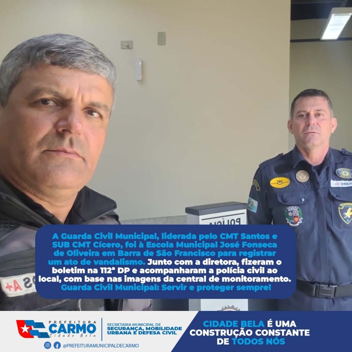 Central de monitoramento registra ato de vandalismo em escola municipal.