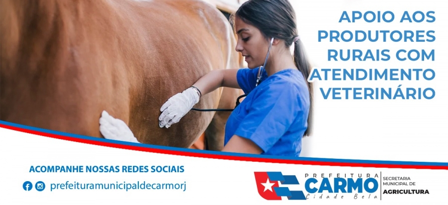 Apoio aos produtores rurais com atendimento veterinário.