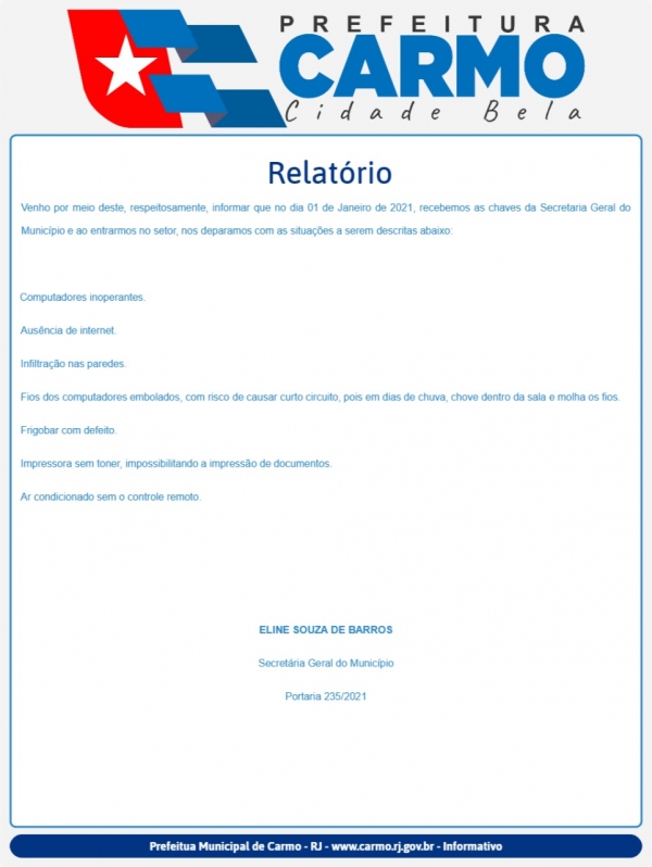 Relatório da Secretaria Geral