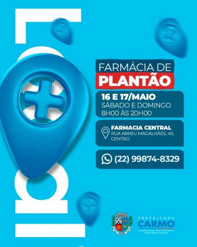 ⚠️ Aten&ccedil;&atilde;o! O plant&atilde;o deste final de semana &eacute; da Farm&aacute;cia Central.