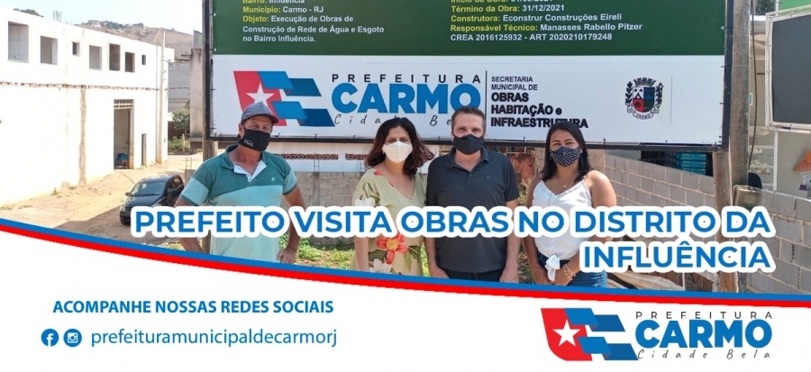 O Prefeito Municipal de Carmo RJ Sérgio Soares, atendendo solicitação da Vereadora Priscila Peixoto, em companhia da Primeira Dama Cacá Policiano Soares e do encarregado dos Serviços Urbano Carlos Villela, foram vistoriar as obras do Esgotamento.