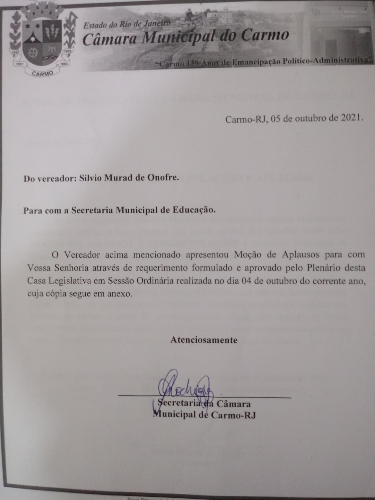Secret&aacute;ria de Educa&ccedil;&atilde;o reuniu-se com os representantes do Legislativo de Carmo para prestar esclarecimentos sobre a volta &agrave;s aulas no Formato H&iacute;brido