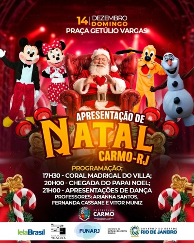 A magia do Natal vai tomar conta de Carmo neste domingo, 14 de dezembro, na Pra&ccedil;a Get&uacute;lio Vargas. Um